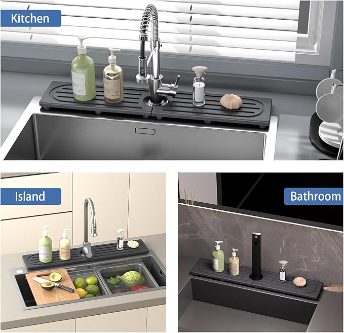 Stone Faucet Mat for Kitchen Sink, Water Absorbing Sink Water Splash Guard, Fast-Drying Kitchen Sink Faucet Mat, Durable Protector and Stone Drying Mat for Kitchen Counter & Bathroom Sink - Image 6
