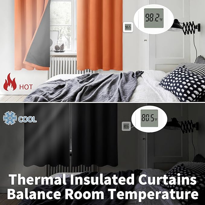 BGment Thermal Insulated 100% Blackout Curtains 63 Inch Length 2 Panels, Total Light Blocking Curtains for Bedroom, Grommet Window Drapes with Thick Black Liner, 52 Inch Wide Each Panel, Burnt Orange - Image 4