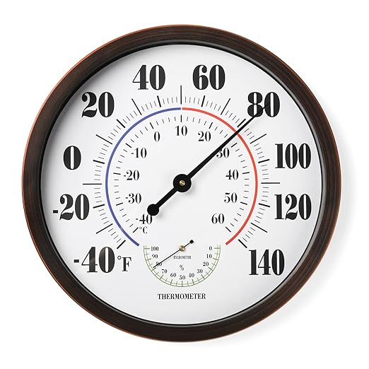 Indoor Outdoor Thermometer Wall Large Numbers Thermometer No Battery 12" Hanging Digital Weather Hygrometers for Home Garden Outside Patio Decor (Brown) by LUBYBG