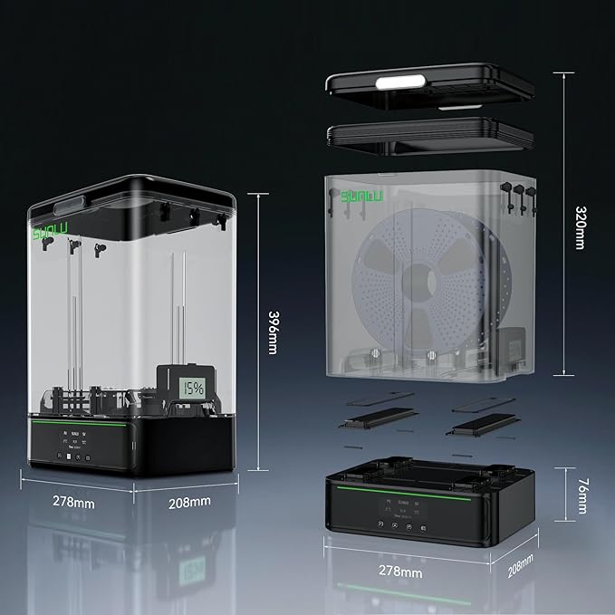 SUNLU Filament Dryer & Storage Box SP2, Fit 2-Spools 1KG Filament, 70℃ Max Temperature Dryer Box with 360° Heating for 3D Printer Filament Drying and Sealing, Compatible with PLA PETG ABS TPU 1.75mm - Image 8