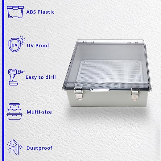MAKERELE Outside Electrical Box Plastic Enclosure IP67 Waterproof junction Box Clear Cover Plate with Stainless Steel Buckles 13×13×5.1 inch(330×330×130mm) - Image 5