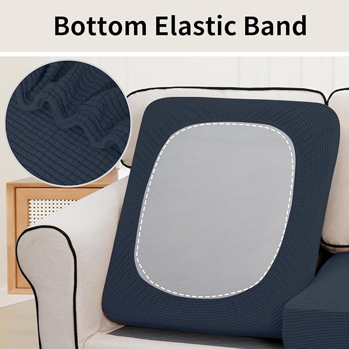 Easy-Going Stretch Individual Loveseat Couch Cushion Cover Sofa Cushion Furniture Protector Sofa slipcover Soft Flexibility with Elastic Bottom (2-Piece Loveseat Cushion Cover, Dark Blue) - Image 4