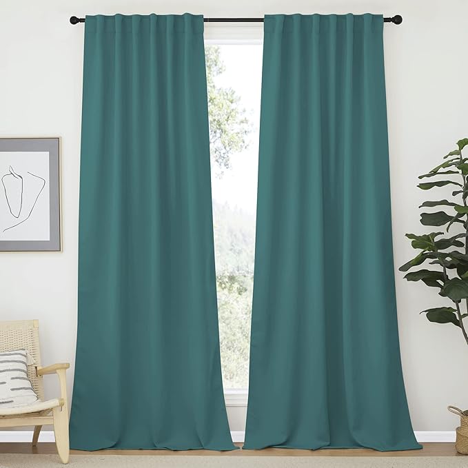 NICETOWN Bedroom Blackout Curtain Panels - (Sea Teal Color) 52 x 120 inch, 2 PCs, Insulating Energy Saving Solid Rod Pocket Blackout Drapes for Hall, Villa by NICETOWN