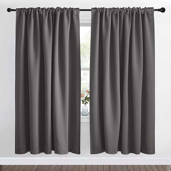 NICETOWN Blackout Curtain Panels Window Draperies - (Grey Color) 70x72 inch, 2 Pieces, Insulating Room Darkening Blackout Drapes for Bedroom - Image 2