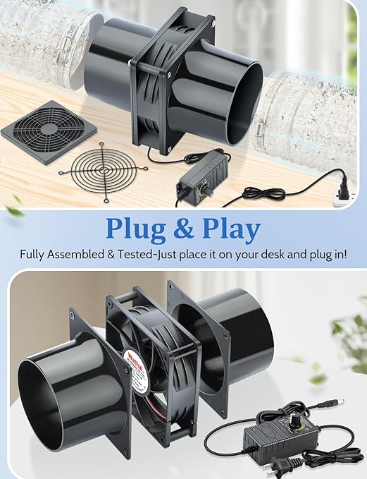 Wathai 120mm x 38mm 4 Inch Small Exhaust Fan 12V Duct Fan with Speed Control, Fume Extractor for Paint Booth, Soldering, Laser Engraving, Greenhouse Ventilation - Image 7
