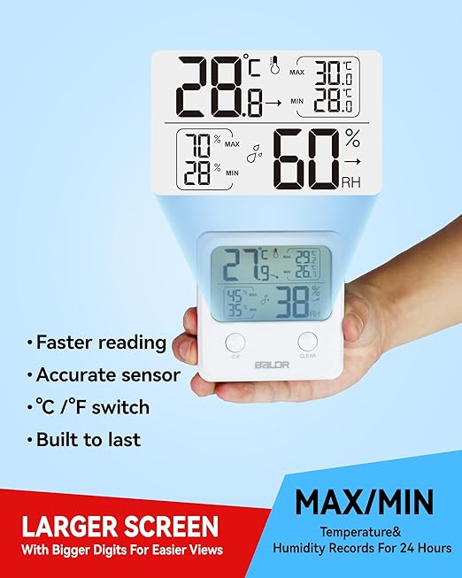 BALDR Digital Humidity Sensor & Thermometer - Indoor Room Monitor, Wireless Temperature & Humidity Gauge - Image 3