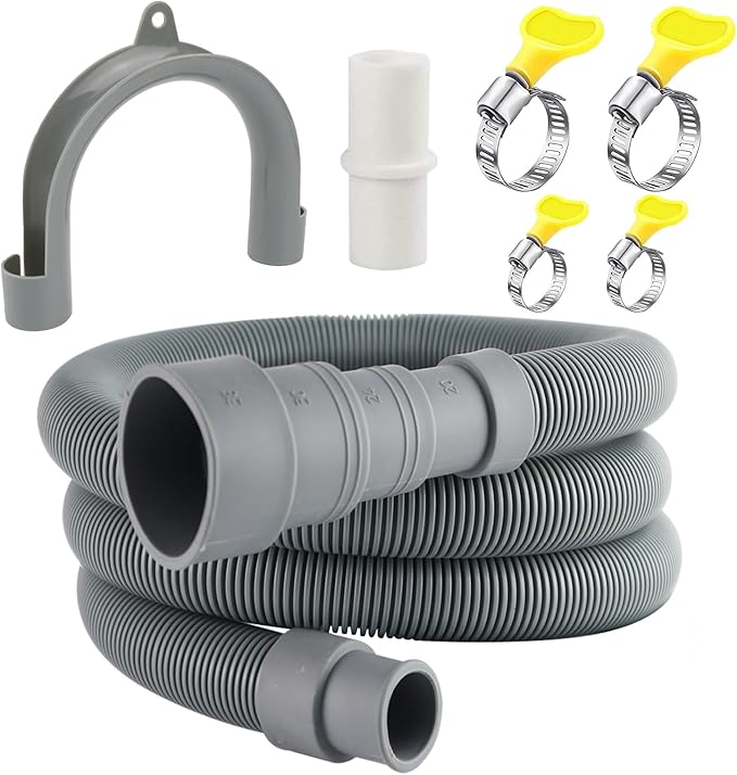 6.56 FT Universal Washing Machine Drain Hose, Drain Hose Extension Kit for Washer, Dishwasher, Dryers, Dehumidifier with 4 Hose Clamps, 1 U-Holder, 1 Adapter, Fit for 0.79-1.5 inch Drain Outlet by Unknown