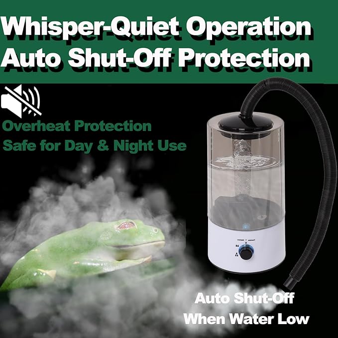 4L Reptile Humidifier Fogger with Extended Hose - Adjustable & Quiet Fogger/Mister for Chameleon, Bearded Dragon, Amphibians - Large Capacity(White) - Image 6
