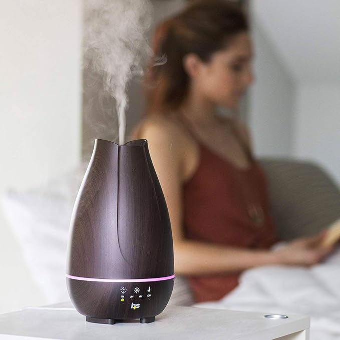 HealthSmart Essential Oil Diffuser, Cool Mist Humidifier and Aromatherapy Diffuser with 500ML Tank Ideal for Large Rooms, Adjustable Timer, Mist Mode and 7 LED Light Colors, Brown - Image 3