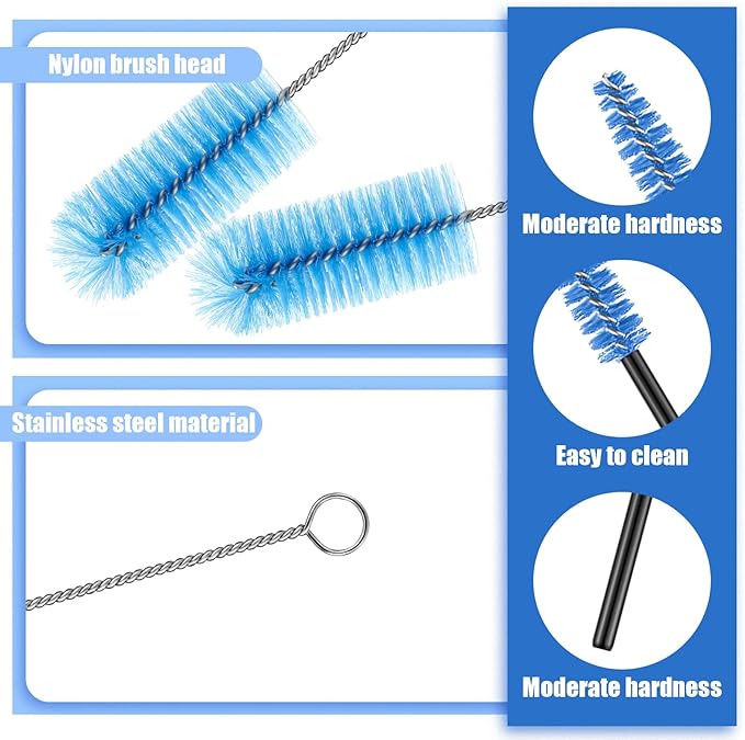 62 Pieces 3 Size Hummingbird Feeder Cleaning Brush Mini Nylon Tube Brush Set Nylon Hummingbird Feeder Parts Cleaning for Bottles, Tubes, Jars, Bird(Blue) - Image 3