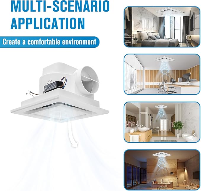 Bathroom Exhaust Fan with Light, Ceiling Mount Square Quiet Bathroom Vent Fan with Light 110 CFM 1.0 Sones 4" Duct 6500K Bathroom Fan Light Combo, Bathroom Ventilation Fan for Home/Bathroom/Hotel - Image 6