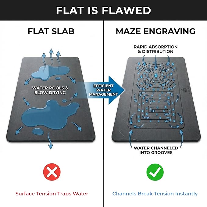 Stone Bath Mat Set (2 Pack) [3D Rapid-Dry Texture] – Diatomaceous Earth Mats for Bathroom & Stone Kitchen Drying Mat – Non Slip, Absorbent System – Zen Ash 23.6 x 15.3 in - Image 3