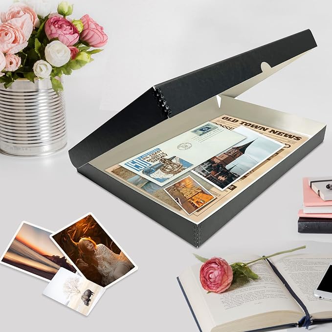 Lineco Folio Storage Box, Clamshell Design with Metal Edge. 13.5x19.5x1.75 Inches, Archival Boxboard, Preserve Photos, Cards, Magazines, Documents, Art, Ephemera, Family Records, Black, Pack of 1 - Image 7