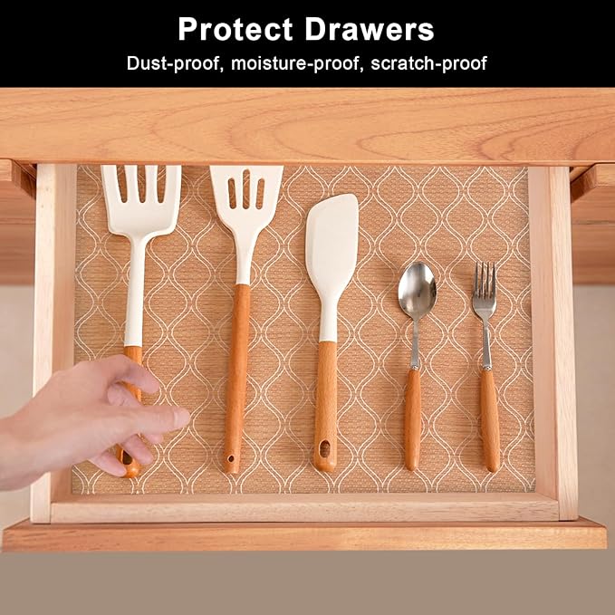 Cooyes Shelf Paper for Kitchen Cabinets Non Adhesive, Waterproof & Oil-Proof Kitchen Drawer Liner for Refrigerator Drawer Fridge Cupboard (23.6 Inch W x 354 Inch L) - Image 2