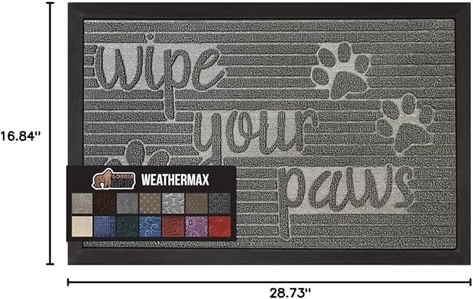 GORILLA GRIP 100% Waterproof All-Season WeatherMax Doormat US Designed Natural Rubber, Stain and Fade Resistant, Low Profile Indoor Outdoor Door Mats, Easy Clean Patio Mat, 17x29, Stone Paws - Image 2