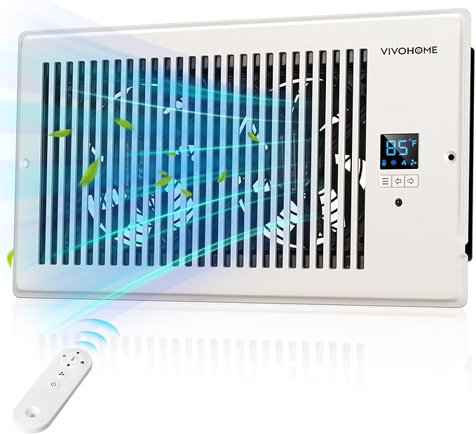 VIVOHOME 6"x12" Opening Smart Vent Register Booster Fan with Intelligent Thermostat & 10-Speed Remote Control - 13.8" x 7.5" Vent Cover for Room, Floor, Wall - White by VIVOHOME