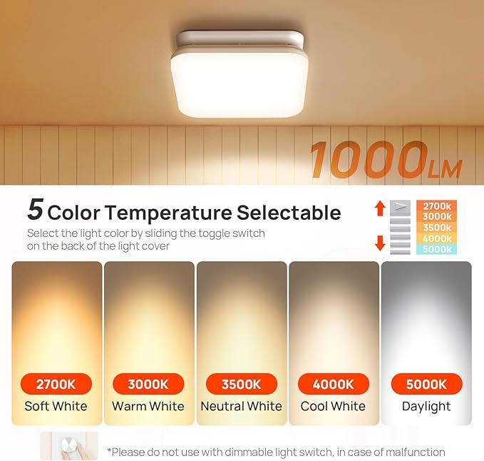 Consciot 50 CFM Bathroom Exhaust Fan with Light, Super Quiet 1.0 Sone, Suitable for mounting Hole 7.68 x 7.36 inches, 1000lm LED Light 5CCT Selectable & Nightlight, Bathroom Vent Fan for Ceiling - Image 3