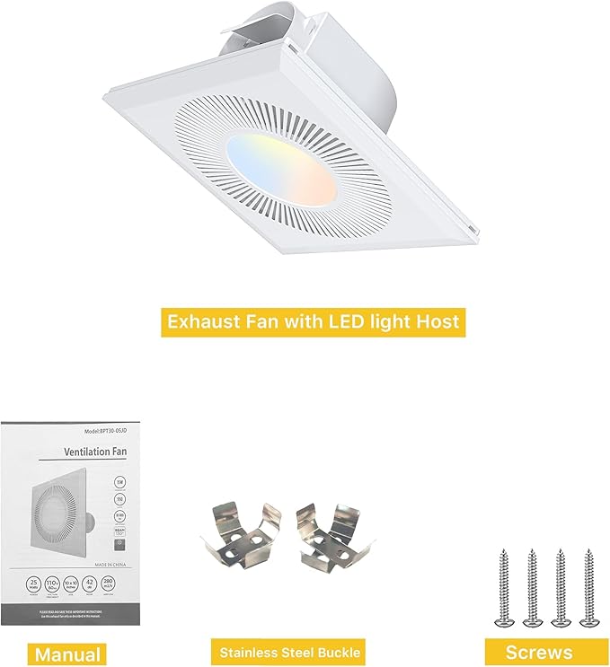 Bathroom Exhaust Fan with Light: 165CFM Shower Bathroom Vent Fan with 11.8IN 15w Led Light Combo Quiet 1.2 Sones Bath Ceiling vent with Adjustable Led Light 3000k/4000k/6500k For Home Bath - Image 9