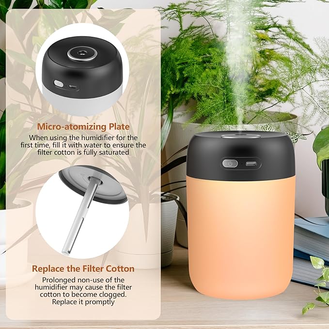 Portable Small Humidifier, 650ml Colorful Mini Humidifier for Bedroom, Office Desktop, Baby Room, Plants, Cool Mist Humidifiers(Black) - Image 7