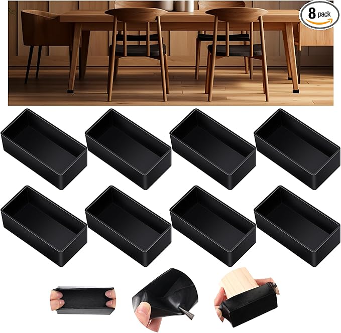 8pcs Rubber 2x4 Wood Post End Cap Rectangle Furniture Leg Caps Black Chair Table Leg Covers(1.5" x 3.5"), End Covers for Lumber Fit (1-1/2" x 3-1/2") 2x4, Anti- Scratches and No Noise by RattanView