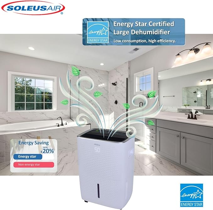 Soleus Air Energy Star Rated 1,800 SqFt., 25 Pint Dehumidifier With Mirage Display and Tri-Pat Safety Technology (25 Pint), White - Image 7