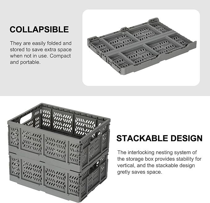 Heavy Duty Plastic Milk Crates for Storage, 4-Pack Stackable Storage Bins for Organizing, Collapsible Storage Basket with Handle for Groceries, Suitable for Home Office School Store, Gray - Image 4