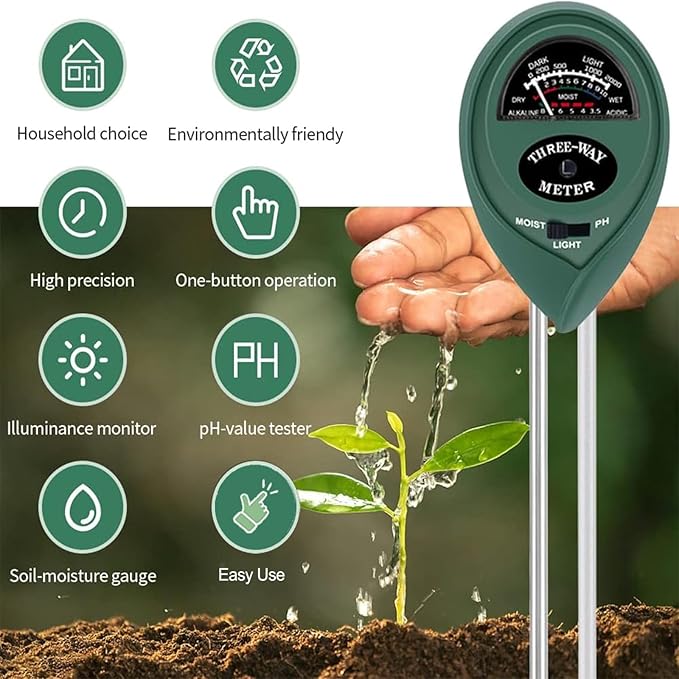 2 Pack Soil Tester, 3-in-1 Plant Moisture Meter Light and PH Tester Garden Lawn Farm, Indoor and Outdoor Use, Soil Test Kit Acidity Water - Image 3