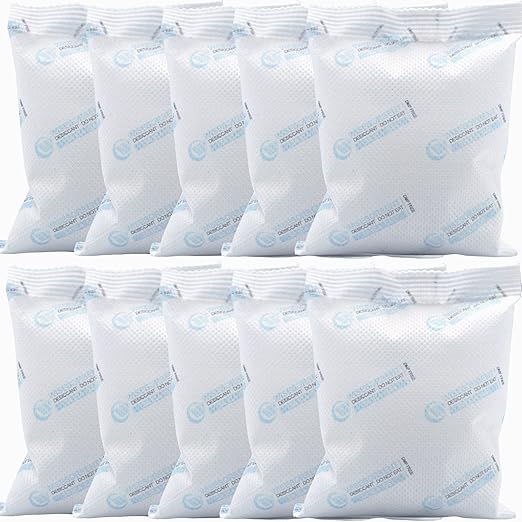 10Pcs 100 Gram Silica Gel Packets, Dessicant Packs for Storage, Pure and Safe Desiccant, Moisture Absorber Silica Gel Beads Packs for Moisture Control by Wisesorb