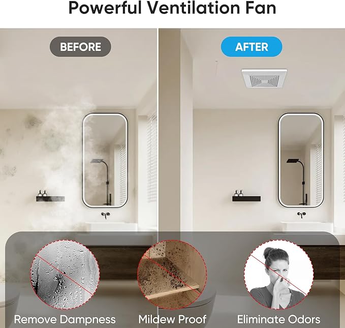 8 Inch Bathroom Exhaust Fan, Square 110 CFM 1.0 Sones Ultra Quiet Bathroom Vent Fan for Ceiling Mount, 110V-220V Bath Vent Extractor for 8.07" Ceiling Opening - Image 6