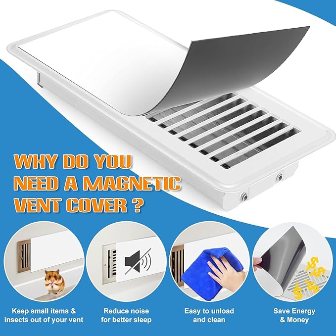 Magnetic Vent Covers, Extra Strong Magnets, 5.5" x 12" (3 Pack), Fits Steel Vents Only, Complete Seal, Air Vent Covers for Home Ceiling, Wall Registers, HVAC, AC, and Heater Vents - Image 3