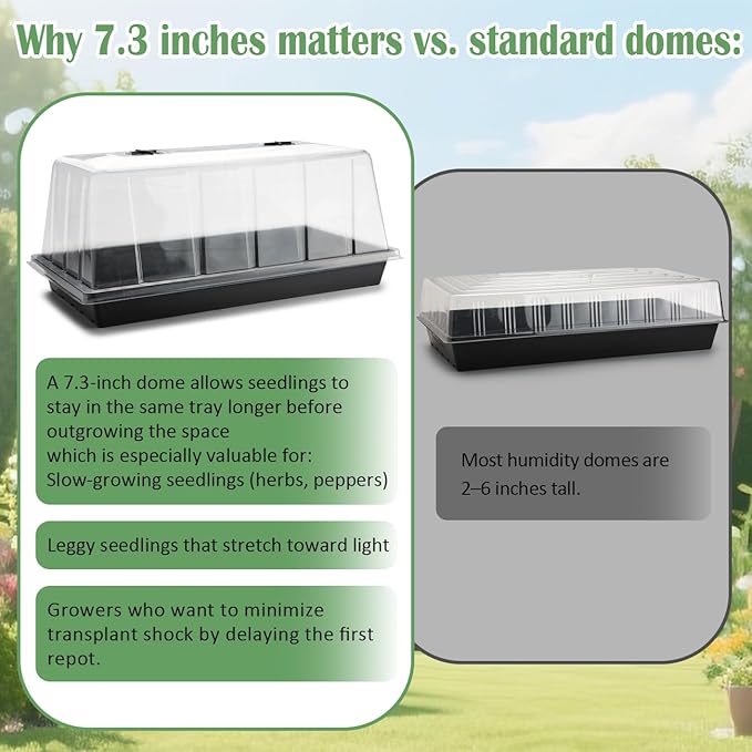 1020 Trays with Tall 7.3'' Dome, 10-Pack Extra Large Seed Starter Tray with Humidity Domes, Heavy Duty 1020 Seed Trays and Flats with Lid, Seed Germination Mini Greenhouse No Hole for Balcony Garden - Image 6