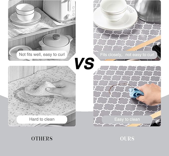 Glotoch 2 Rolls Non Adhesive Shelf Liners for Kitchen Cabinets, Waterproof Drawer Liners for Kitchen, Non Slip Cabinet Liners for Shelves/Dresser/Refrigerator/Bathroom, 17.5" x 30 FT, Gray - Image 2