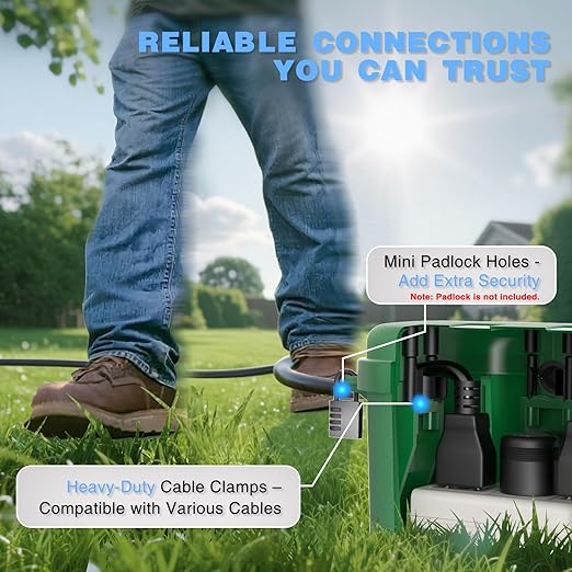 Flemoon [2 Pack] Outdoor Electrical Box Waterproof, Medium Weatherproof Electrical Box (11.5x5.2x4 inch) w/6 Cable Entry Ports, Extension Cord Cover for Power Strip, Timer, Plug, Holiday Light, Green - Image 8