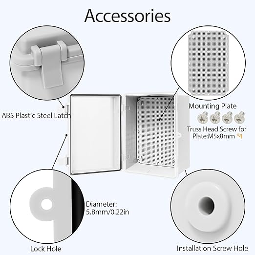 Junction Box ABS Plastic IP65 Waterproof Dustproof Universal Electrical Enclosure, Hinged Shell Outdoor and Indoor Usage Project Box11.4"x 7.5" x 5.5"(290 x 190 x 140mm), Grey - Image 5