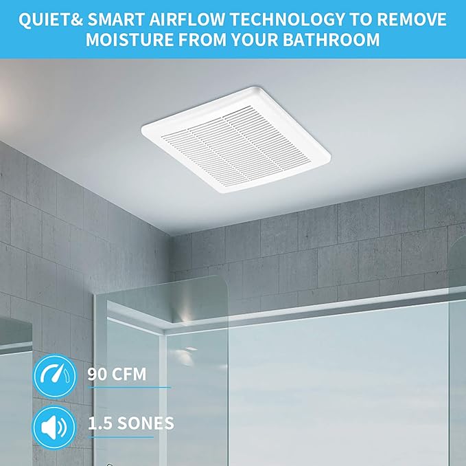 Tech Drive Bathroom Exhaust Fan 90 CFM 1.5 Sone, Very Quiet Ceiling Mounted Ventilation Fan,White Plastic Grille,Easy to Install - Image 2