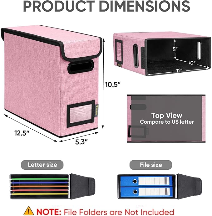 BALEINE File Organizer Box with Lid, Collapsible File Folder Organizer with Plastic Slide, Hanging File Folder Box for Office Document Storage (1 Pack, Pink, S) - Image 2