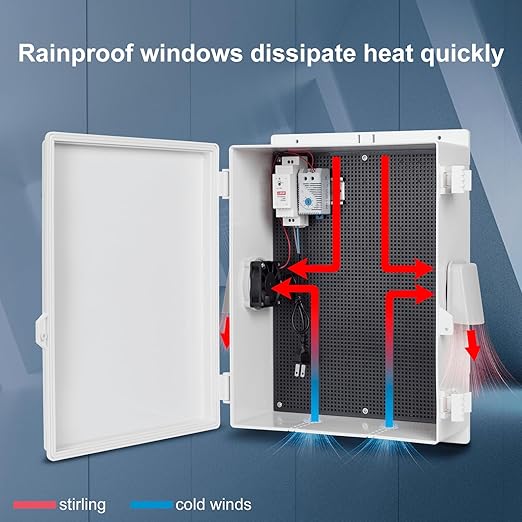 Outdoor Electrical Junction Box, ABS Water Resistant Enclosure with Internal Mounting Panel & Hinged Cover (16"H* 12"L* 5.9"W & Thermostat) - Image 5