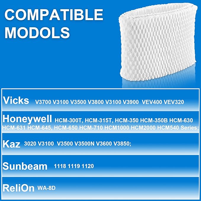 WF2 Humidifier Filter Replacement for Vicks V3500 V3100 V3900 V3700 VEV320,Kaz 3020 & Re-Lion WA-8D Cool Mist Humidifiers,Pack of 6 by TOMOON - Image 2