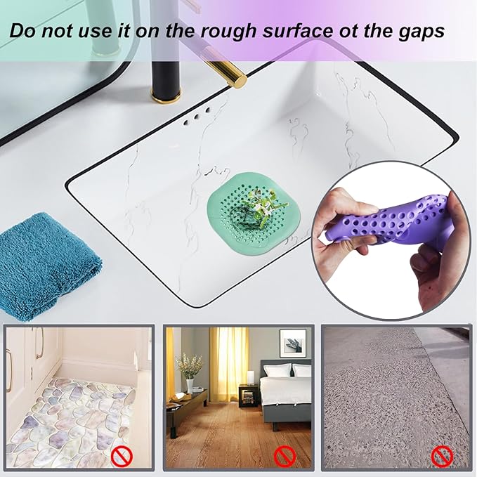 Hair Drain Catcher,Square Drain Cover for Shower Silicone Hair Stopper with Suction Cup,Easy to Install Suit for Bathroom,Bathtub,Kitchen 2 Pack (Purple Green) - Image 2