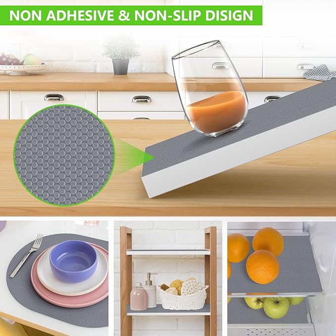 Shelf Liners for Kitchen Cabinets Refrigerator Liners Waterproof & Oil-Proof Kitchen Cupboard Liner Plastic Drawer Mats EVA Non Adhesive Fridge Liner for Shelves Gray 11.8 x 59 Inch - Image 7