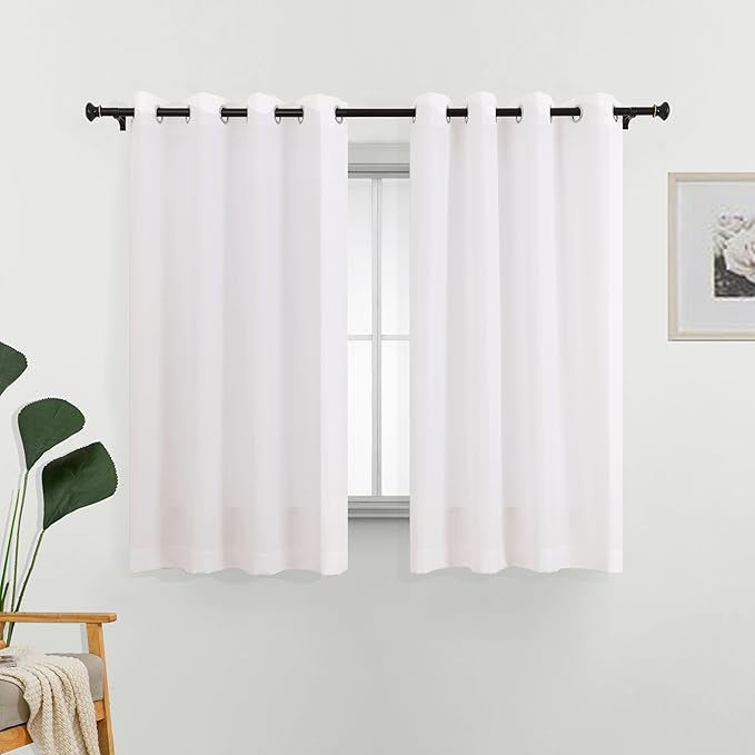 L.Z.E Non-See-Through Privacy Curtains 63 Inch Length 2 Panels Set, White Light Filtering Semi Sheer Curtains & Drapes for Living Room Bedroom Nursery Grommet Top Solid Short (55" W x 63" L) by LZE