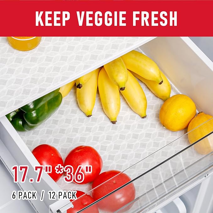 Cooyes 12 Pack Large Refrigerator Liners 17.7" x 36", Absorbent Strong Grip Fridge Liners Washable, Fridge Shelf Liner for Kitchen Cabinets, Non-Adhesive Refrigerator Bin Liners and Mats - Image 8