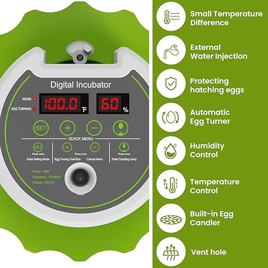 18-Egg Incubator incubators for Hatching Eggs with Automatic Egg Turning & Humidity Control, Transparent HD Panoramic Viewing & Candler Fertile for Farms, Science, classrooms, Homes Chickens Ducks - Image 2