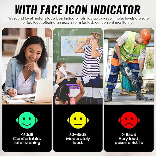 Decibel Meter 13 inches 30~130dB Sound Level Meter, Large LCD Display Wall Hanging Sound Gauge, Noise Level Detector, Decibel Monitoring Device, Time, Temperature, Humidity for Studio Classroom Home - Image 5