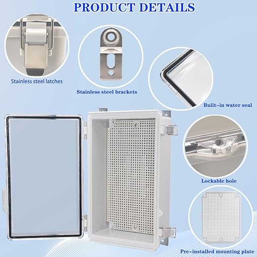Waterproof Electrical Box, IP67 Junction Box Stainless Steel Latch Hinged Clear Cover Project Enclosure with Wall Bracket 10.2" x 6.3" x 3.9" - Image 3