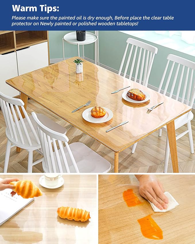 44X96 Inch Clear Plastic Dining Table Protector Pad PVC Tablecloths Waterproof Clear Vinyl Tabletop Cover Mat 1.5mm Thick Transparent Furniture Surface Protector Easy Clean Heat Resistant - Image 4