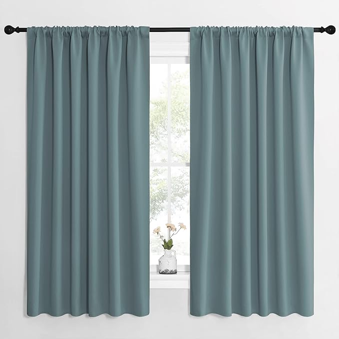 NICETOWN Greyish Blue Blackout Curtains Panels for Window, Thermal Insulated Rod Pocket Blackout Drapes/Draperies for Living Room (2 Panels, W62 x L63 inches) by NICETOWN