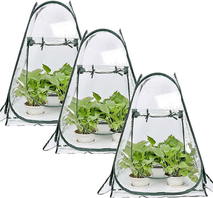 Porayhut Pop Up Greenhouse Cover,Pack of 3 Pcs,Flower House Mini Gardening Plant Flower Sunshine Room Room,Backyard PVC Greenhouse Cover for Cold Frost Protector Gardening Plants by porayhut