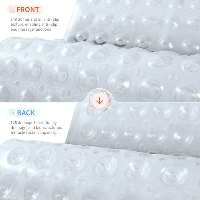 Anti-Slip Bathtub Shower mat, 27.5×14.5（Approximately 70×37cm） inch Soft Oversized Machine Washable Non-Slip Bathtub mat with Drainage Holes, Bathroom Floor Suction Cup.（1-Clear White） - Image 2