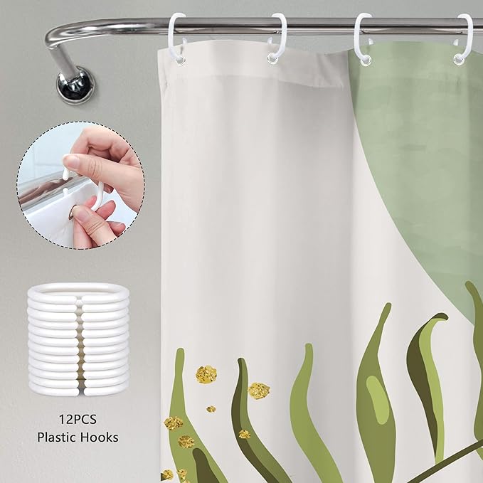 Sage Green Boho Shower Curtain 72Wx84H Extra Long Modern Abstract Bohemian Leaves Minimalist Neutral Botanical Arch Bathroom Decor Mid Century Plant Bath Curtain Fabric Polyester 12 Pack Hooks - Image 5